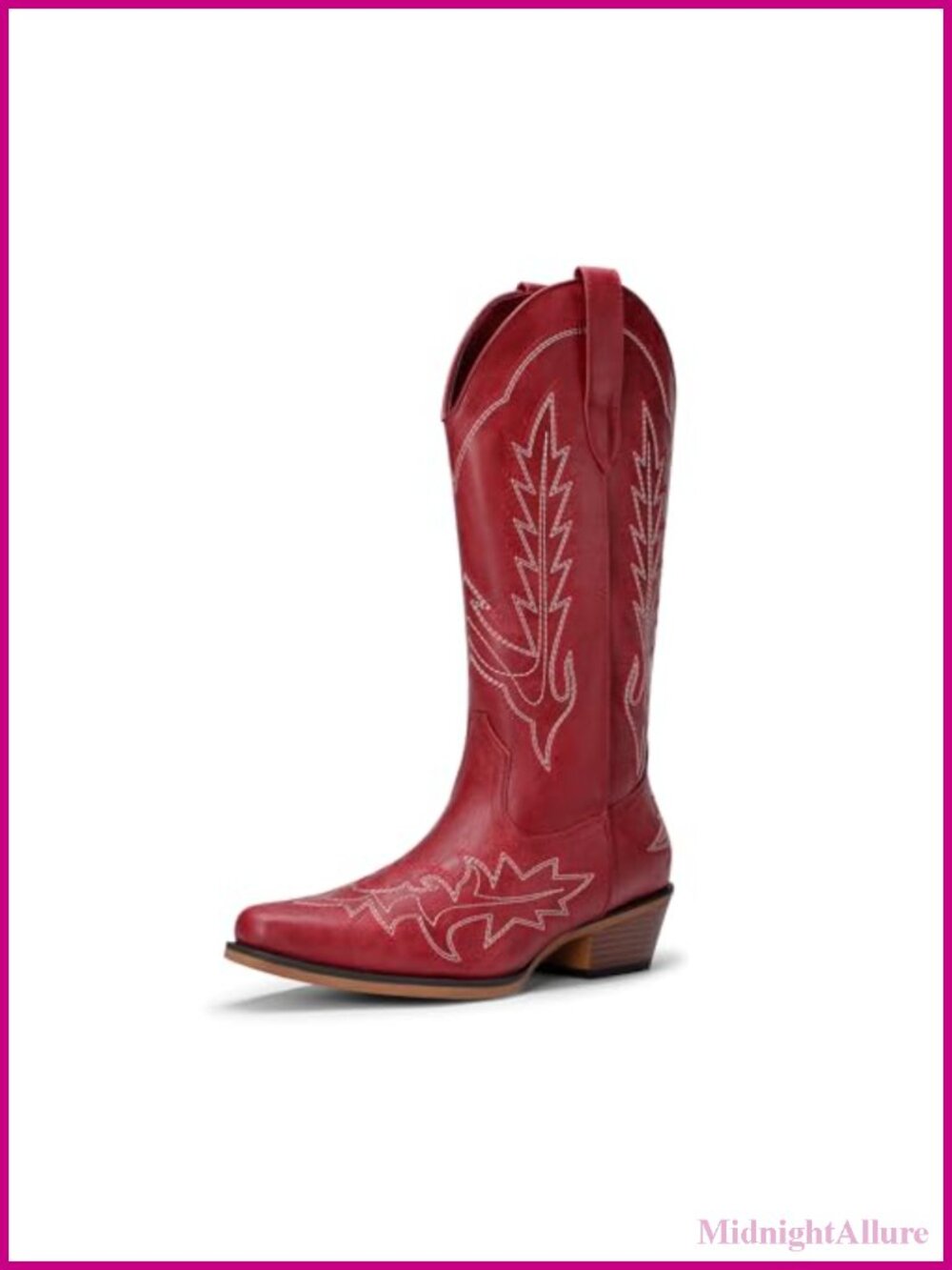 Western Cowboy Cowgirl Mid Calf Boots Faux Leather Faux Leather